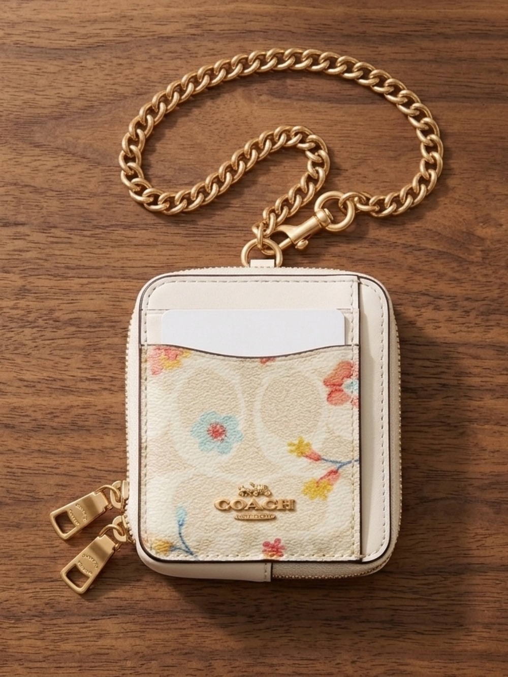 Coach Floral Print Wallet with Gold Chain - Picture 2 of 9